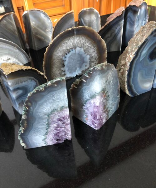 Grey Agate Natural Edge Microcrystalline Quartz Premium Bookends Ornament Gift