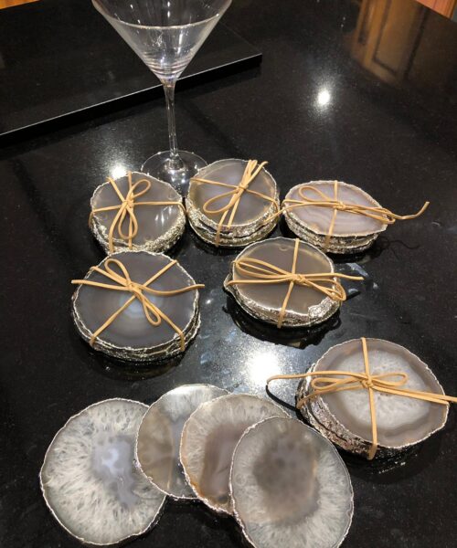 Alternative view of Grey, Agate Silver Edge, Gilded, Microcrystalline Quartz Premium Coasters (Set of 4)