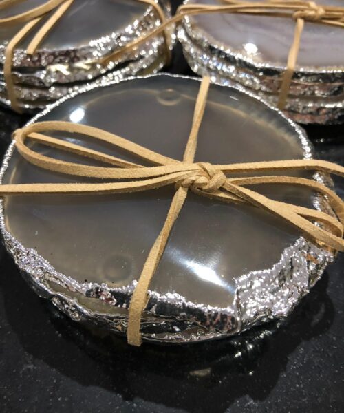 Grey, Agate Silver Edge, Gilded, Microcrystalline Quartz Premium Coasters (Set of 4) - Image 5