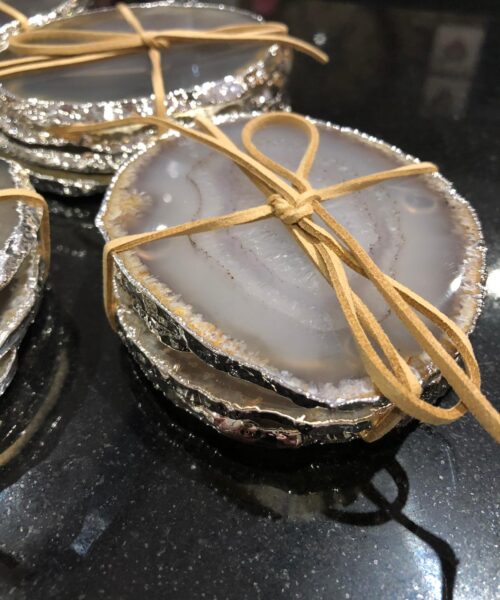 Grey, Agate Silver Edge, Gilded, Microcrystalline Quartz Premium Coasters (Set of 4) - Image 6