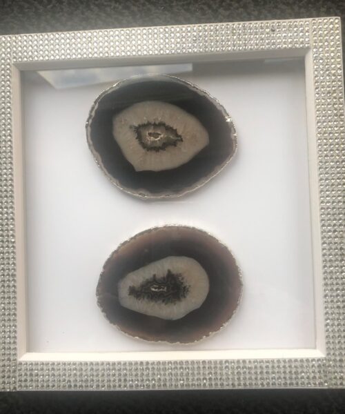 Handmade Unique Exclusive Black Silver Agate Slice Art Picture Diamante Frame