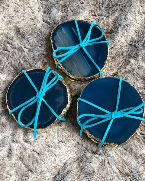 Teal Agate 24ct Gold Edge, Gilded, Microcrystalline Quartz Premium Coasters (Set of 4) Gift - Image 3