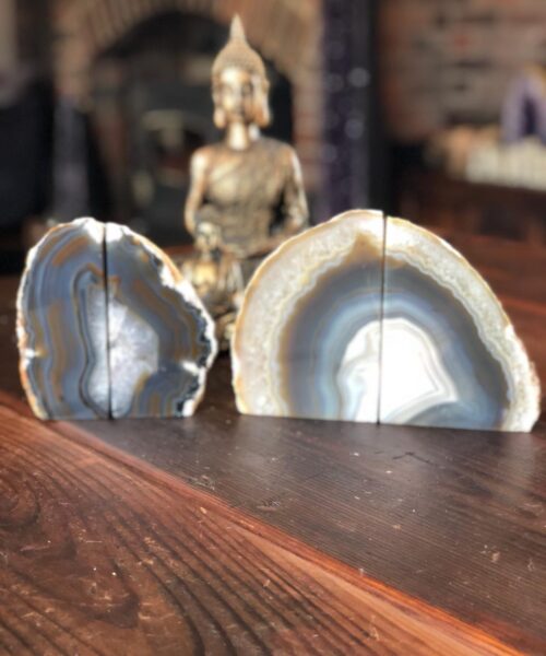 Caramel Agate Natural Edge Microcrystalline Quartz Premium Bookends Ornament Gift