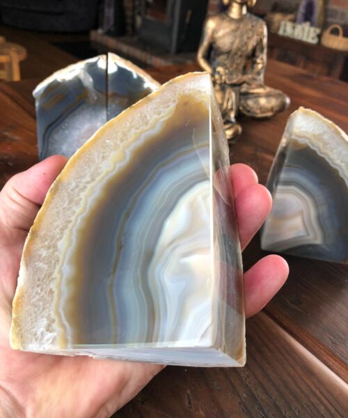 Caramel Agate Natural Edge Microcrystalline Quartz Premium Bookends Ornament Gift - Image 7