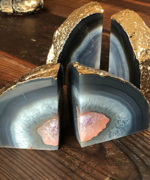 Natural Caramel Agate 24ct Gold Edge Microcrystalline Quartz Premium Bookends Ornament Gift - Image 3