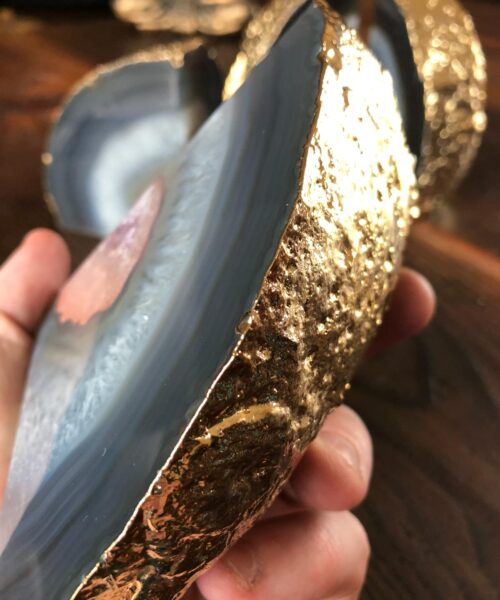 Natural Caramel Agate 24ct Gold Edge Microcrystalline Quartz Premium Bookends Ornament Gift - Image 5