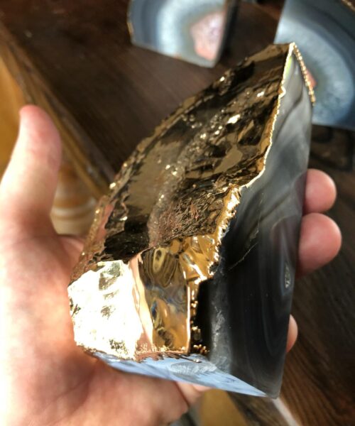 Natural Caramel Agate 24ct Gold Edge Microcrystalline Quartz Premium Bookends Ornament Gift - Image 9