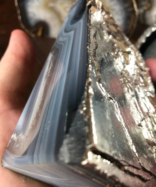 Alternative view of Natural Caramel Agate Silver Edge Microcrystalline Quartz Premium Bookends Ornament Gift