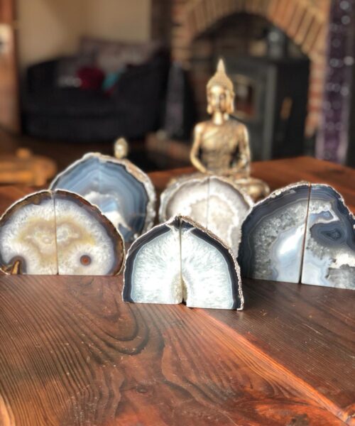 Natural Caramel Agate Silver Edge Microcrystalline Quartz Premium Bookends Ornament Gift - Image 3