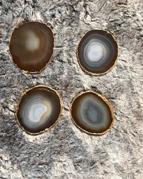 Alternative view of Natural Caramel Agate 24ct Gold Edge, Gilded, Microcrystalline Quartz Premium Coasters (Set of 4) Gift