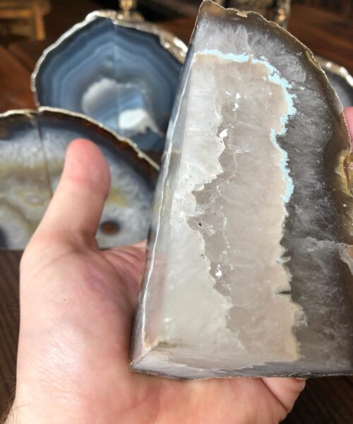 Natural Caramel Agate Silver Edge Microcrystalline Quartz Premium Bookends Ornament Gift - Image 19
