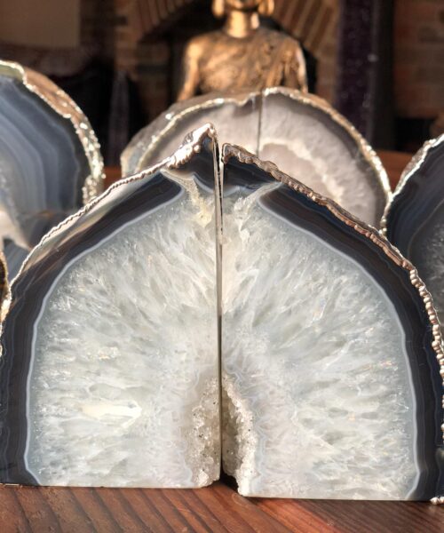 Natural Caramel Agate Silver Edge Microcrystalline Quartz Premium Bookends Ornament Gift