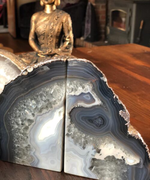 Natural Caramel Agate Silver Edge Microcrystalline Quartz Premium Bookends Ornament Gift - Image 9