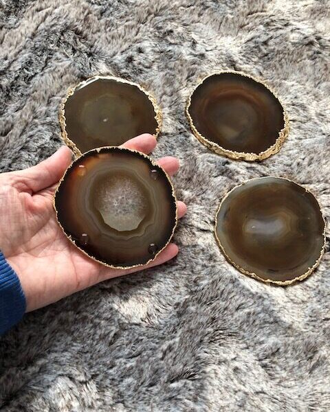Natural Caramel Agate 24ct Gold Edge, Gilded, Microcrystalline Quartz Premium Coasters (Set of 4) Gift - Image 14
