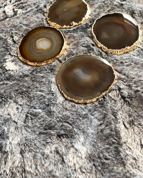 Natural Caramel Agate 24ct Gold Edge, Gilded, Microcrystalline Quartz Premium Coasters (Set of 4) Gift - Image 15