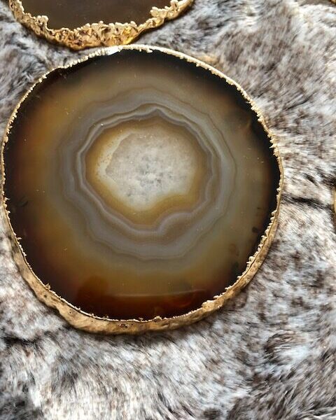 Natural Caramel Agate 24ct Gold Edge, Gilded, Microcrystalline Quartz Premium Coasters (Set of 4) Gift - Image 8