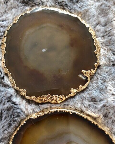 Natural Caramel Agate 24ct Gold Edge, Gilded, Microcrystalline Quartz Premium Coasters (Set of 4) Gift - Image 7