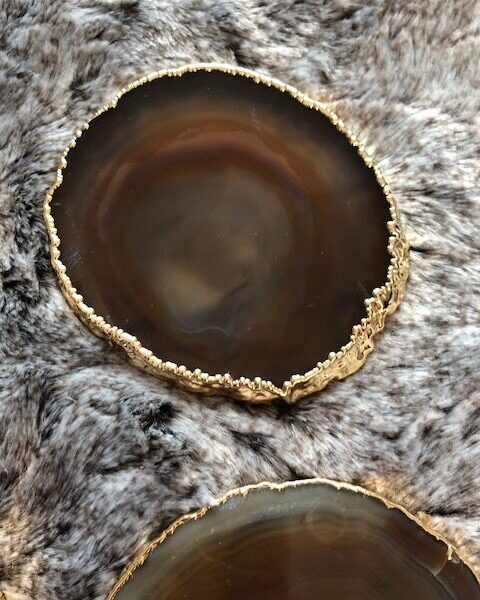 Natural Caramel Agate 24ct Gold Edge, Gilded, Microcrystalline Quartz Premium Coasters (Set of 4) Gift - Image 6