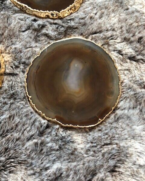 Natural Caramel Agate 24ct Gold Edge, Gilded, Microcrystalline Quartz Premium Coasters (Set of 4) Gift - Image 5
