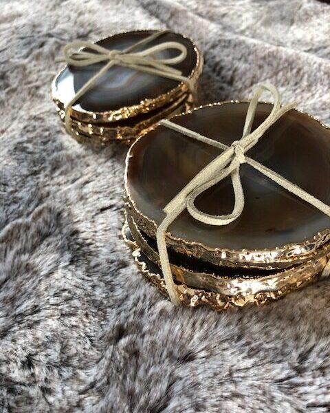 Natural Caramel Agate 24ct Gold Edge, Gilded, Microcrystalline Quartz Premium Coasters (Set of 4) Gift - Image 4