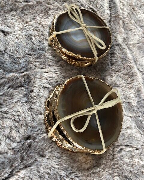 Natural Caramel Agate 24ct Gold Edge, Gilded, Microcrystalline Quartz Premium Coasters (Set of 4) Gift - Image 20