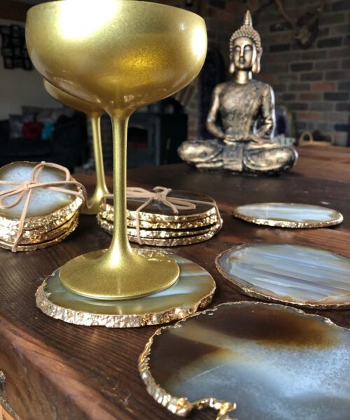 Natural Caramel Agate 24ct Gold Edge, Gilded, Microcrystalline Quartz Premium Coasters (Set of 4) Gift - Image 23