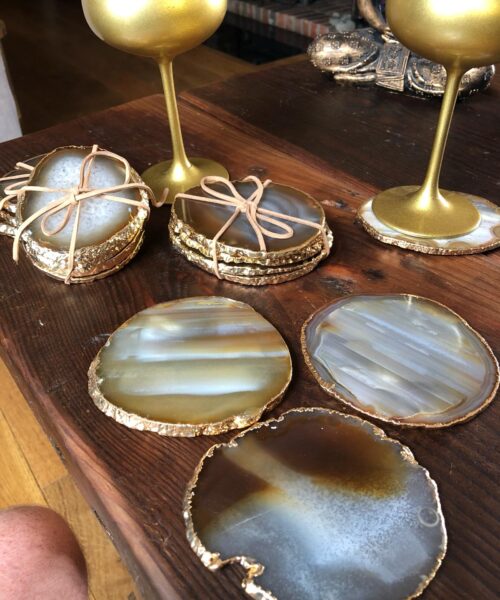 Natural Caramel Agate 24ct Gold Edge, Gilded, Microcrystalline Quartz Premium Coasters (Set of 4) Gift - Image 25