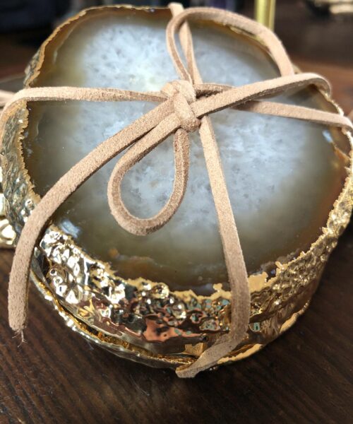 Natural Caramel Agate 24ct Gold Edge, Gilded, Microcrystalline Quartz Premium Coasters (Set of 4) Gift - Image 26