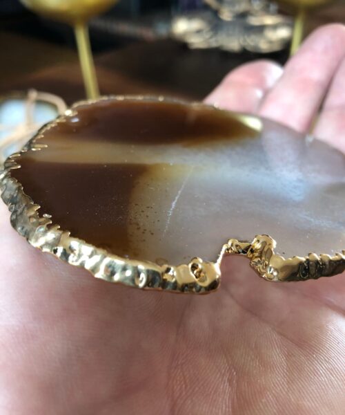 Natural Caramel Agate 24ct Gold Edge, Gilded, Microcrystalline Quartz Premium Coasters (Set of 4) Gift - Image 29