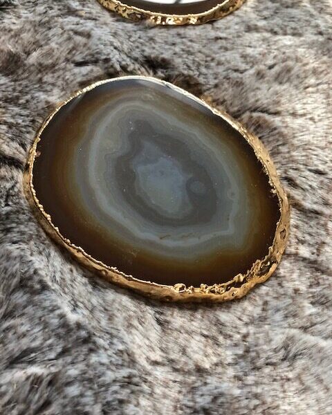 Natural Caramel Agate 24ct Gold Edge, Gilded, Microcrystalline Quartz Premium Coasters (Set of 4) Gift - Image 18
