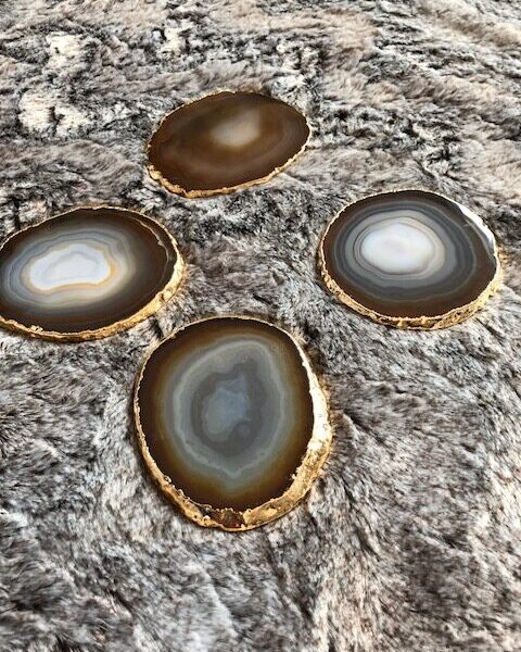 Natural Caramel Agate 24ct Gold Edge, Gilded, Microcrystalline Quartz Premium Coasters (Set of 4) Gift - Image 9