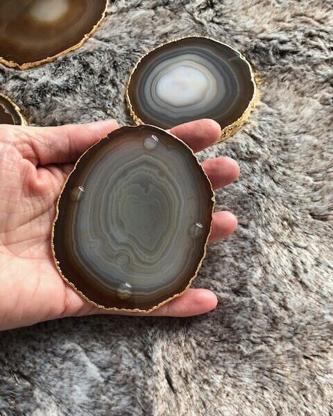 Natural Caramel Agate 24ct Gold Edge, Gilded, Microcrystalline Quartz Premium Coasters (Set of 4) Gift - Image 11