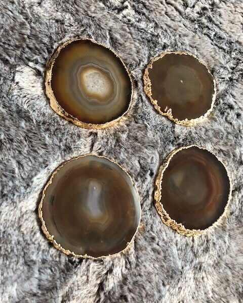 Natural Caramel Agate 24ct Gold Edge, Gilded, Microcrystalline Quartz Premium Coasters (Set of 4) Gift - Image 12