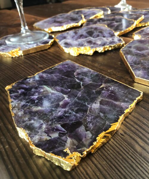 Alternative view of Amethyst Premium Coasters Natural Shape 24ct Gold Gilded Edge (set of 4) Gift