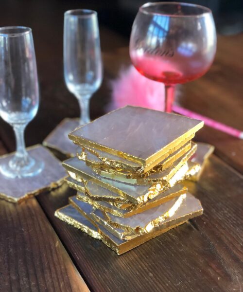 Rose Quartz Premium Coasters Natural Shape 24ct Gold Gilded Edge (set of 4) - Image 3