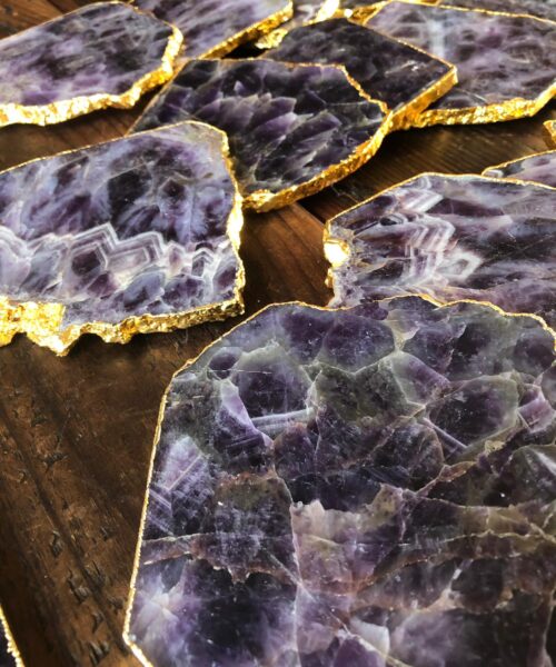 Amethyst Premium Coasters Natural Shape 24ct Gold Gilded Edge (set of 4) Gift - Image 3