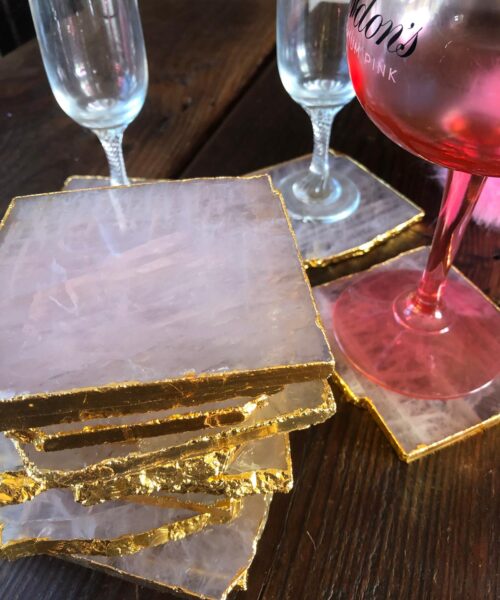 Rose Quartz Premium Coasters Natural Shape 24ct Gold Gilded Edge (set of 4) - Image 4
