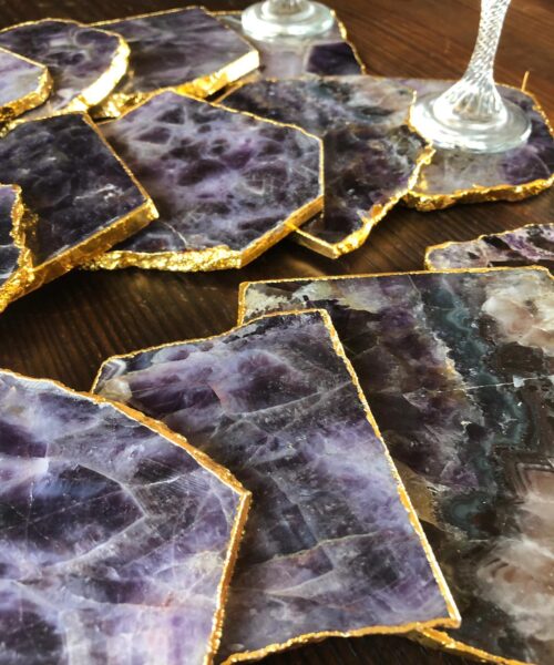 Amethyst Premium Coasters Natural Shape 24ct Gold Gilded Edge (set of 4) Gift - Image 4