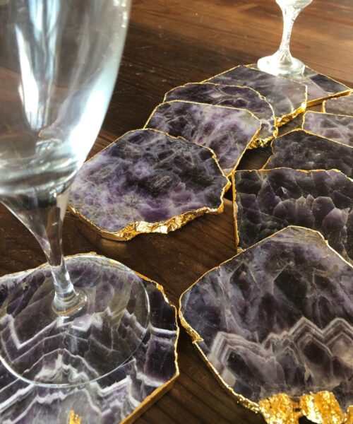 Amethyst Premium Coasters Natural Shape 24ct Gold Gilded Edge (set of 4) Gift - Image 5