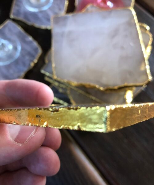 Rose Quartz Premium Coasters Natural Shape 24ct Gold Gilded Edge (set of 4) - Image 6