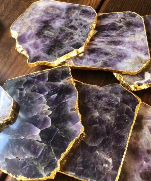 Amethyst Premium Coasters Natural Shape 24ct Gold Gilded Edge (set of 4) Gift - Image 6