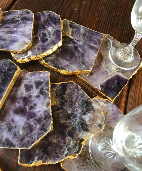 Amethyst Premium Coasters Natural Shape 24ct Gold Gilded Edge (set of 4) Gift - Image 7