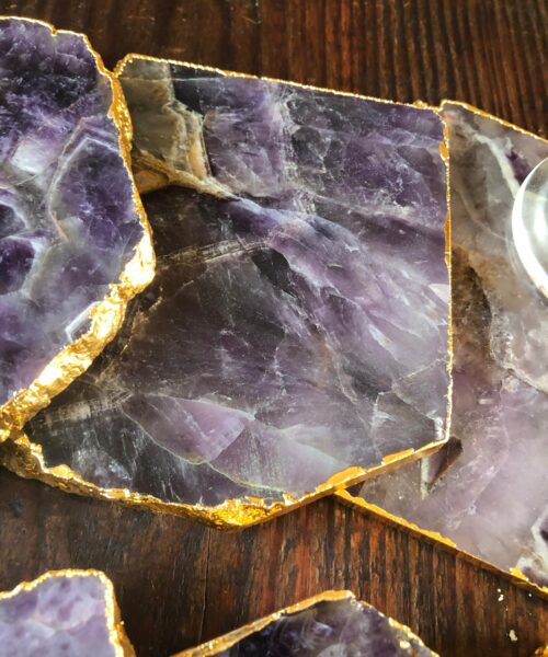 Amethyst Premium Coasters Natural Shape 24ct Gold Gilded Edge (set of 4) Gift - Image 8