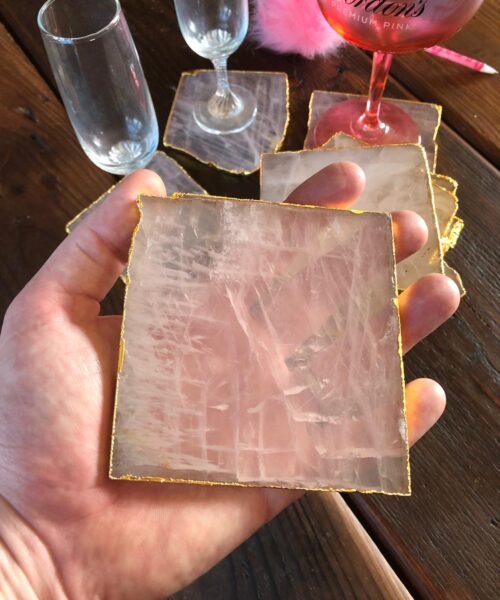 Rose Quartz Premium Coasters Natural Shape 24ct Gold Gilded Edge (set of 4) - Image 7