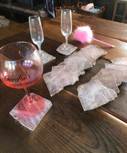 Alternative view of Rose Quartz Premium Coasters Natural Shape Silver Gilded Edge (set of 4)