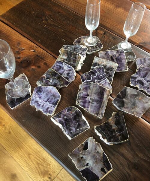 Alternative view of Amethyst Premium Coasters Natural Shape Silver Gilded Edge (set of 4) Gift