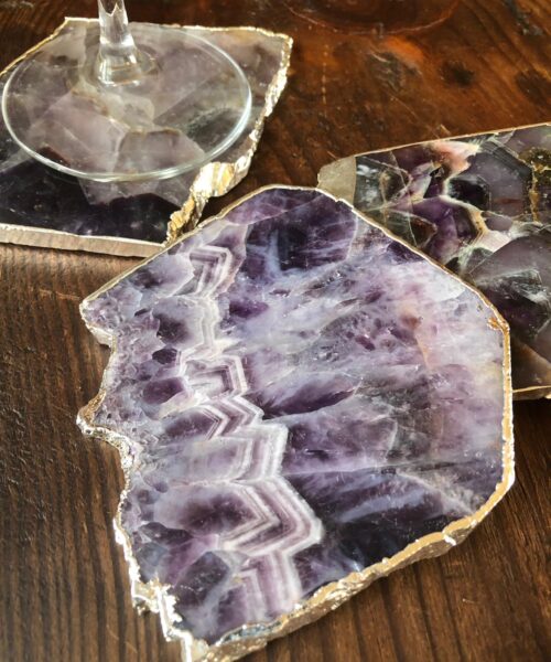 Amethyst Premium Coasters Natural Shape Silver Gilded Edge (set of 4) Gift - Image 12