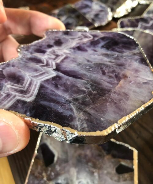 Amethyst Premium Coasters Natural Shape Silver Gilded Edge (set of 4) Gift - Image 13
