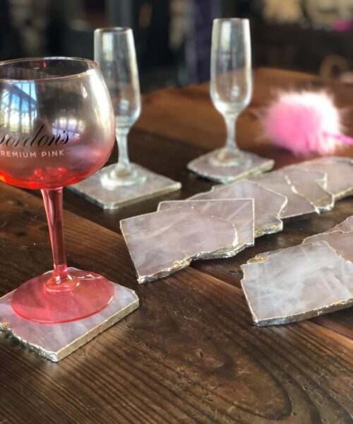 Rose Quartz Premium Coasters Natural Shape Silver Gilded Edge (set of 4) - Image 3