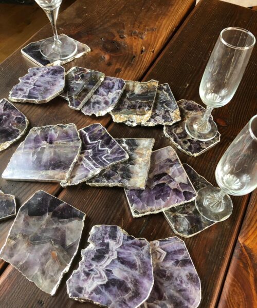 Amethyst Premium Coasters Natural Shape Silver Gilded Edge (set of 4) Gift - Image 3